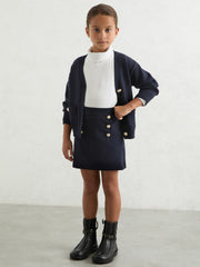 Reiss | 3-9 yrs Knitted Button-Detail A-Line Skirt in Navy