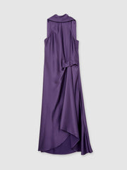 Reiss | Petite Satin Tuck-Detail Cape Midi Dress in Purple