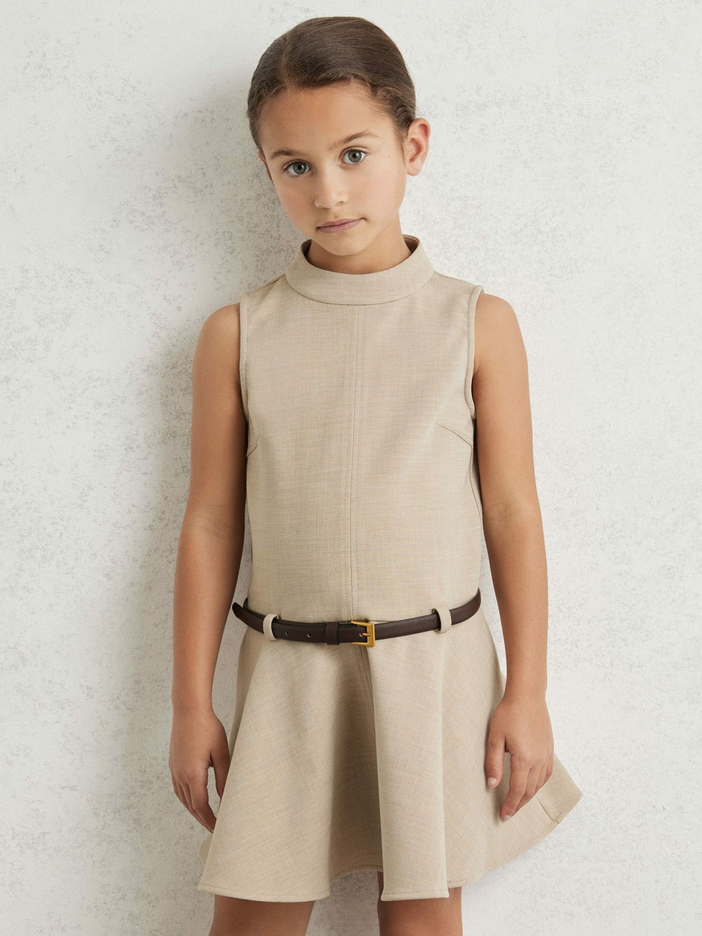 Reiss | 3-9 yrs Drop Waist Belted Sleeveless Dress in Neutral