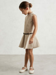 Reiss | 3-9 yrs Drop Waist Belted Sleeveless Dress in Neutral