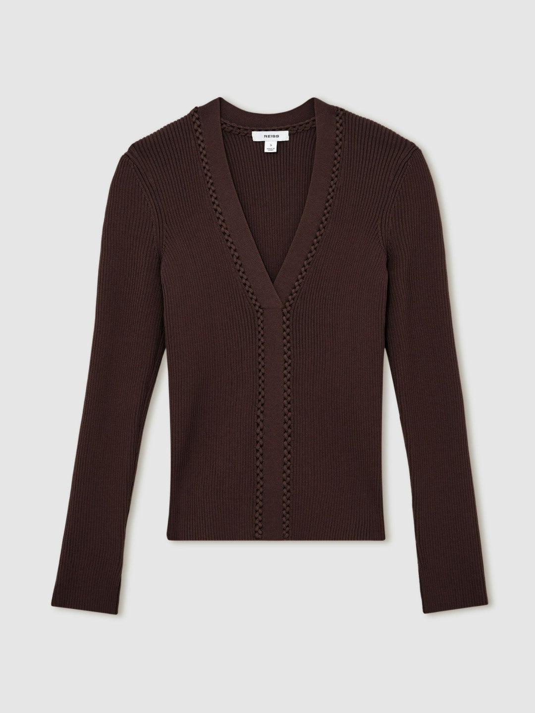 Reiss | Craft-Stitch Rib-Knit Top in Mocha Brown