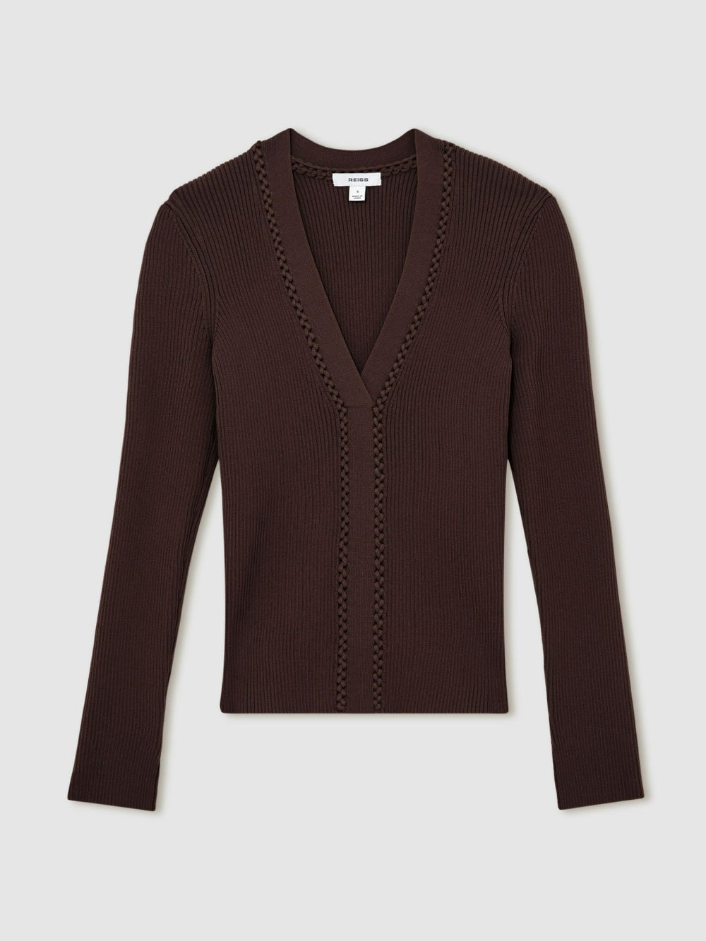 Reiss | Craft-Stitch Rib-Knit Top in Mocha Brown