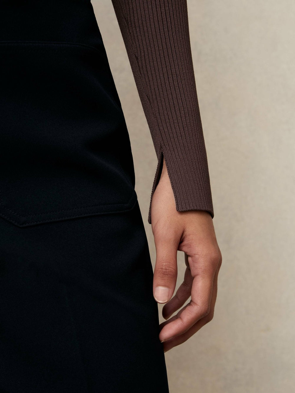 Reiss | Craft-Stitch Rib-Knit Top in Mocha Brown