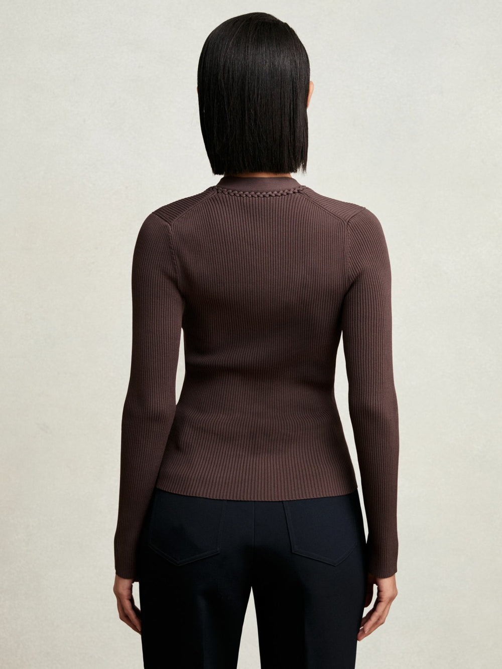 Reiss | Craft-Stitch Rib-Knit Top in Mocha Brown