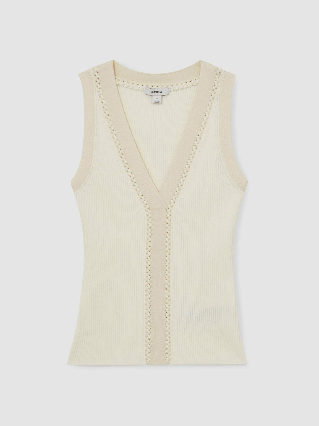Reiss | Craft-Stitch Rib-Knit Vest in Ivory/Ecru