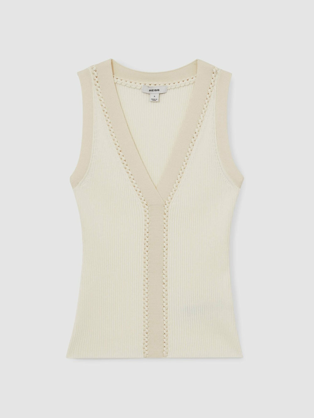 Reiss | Craft-Stitch Rib-Knit Vest in Ivory/Ecru