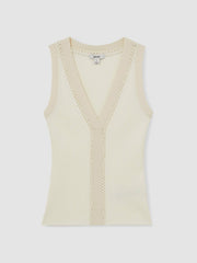 Reiss | Craft-Stitch Rib-Knit Vest in Ivory/Ecru