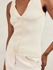 Reiss | Craft-Stitch Rib-Knit Vest in Ivory/Ecru