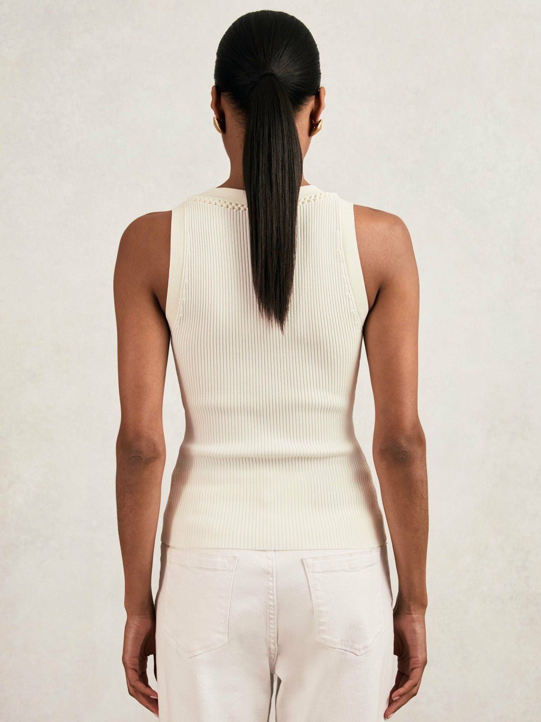 Reiss | Craft-Stitch Rib-Knit Vest in Ivory/Ecru