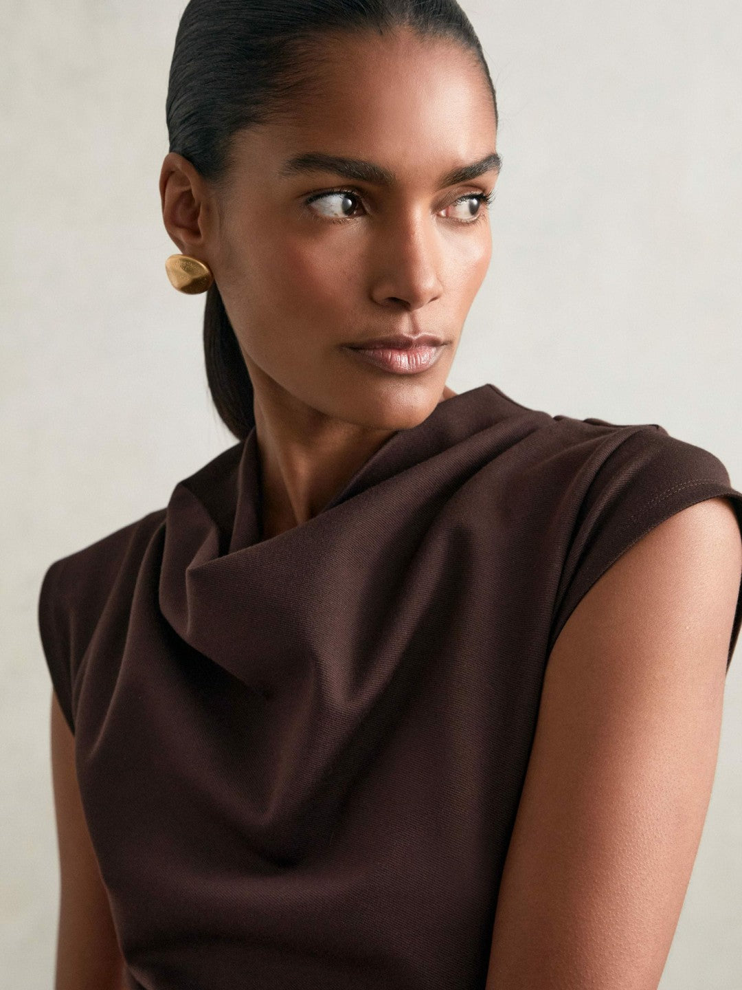 Reiss | Twill-Jersey Draped Midi Dress in Burgundy