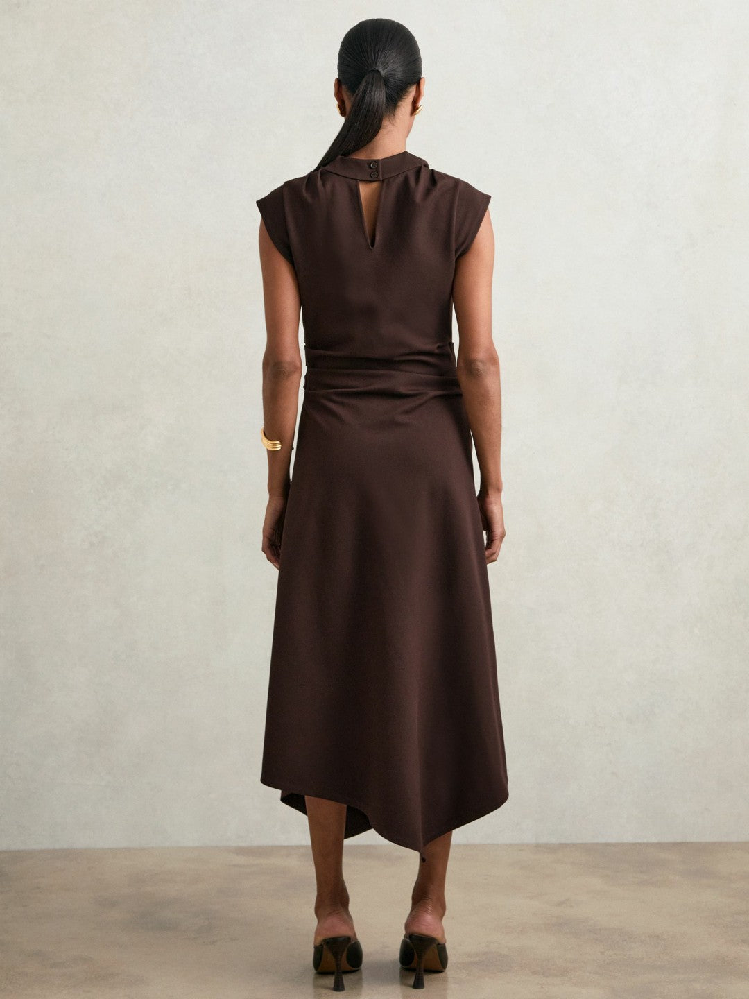 Reiss | Twill-Jersey Draped Midi Dress in Burgundy