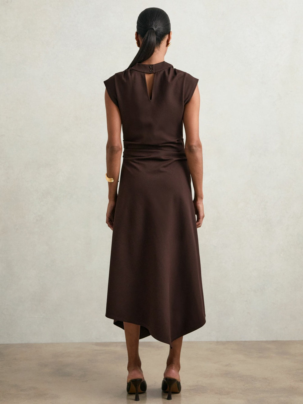 Reiss | Twill-Jersey Draped Midi Dress in Burgundy