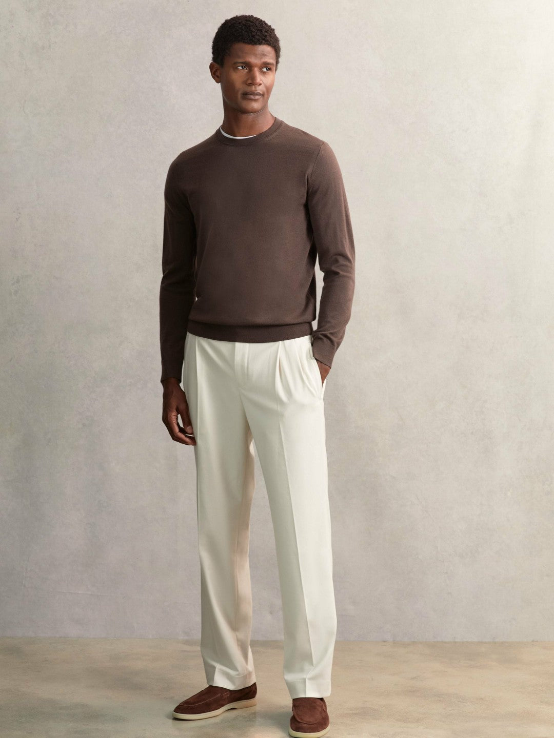 Reiss | Relaxed-Fit Twill Drawstring Trousers in Ecru