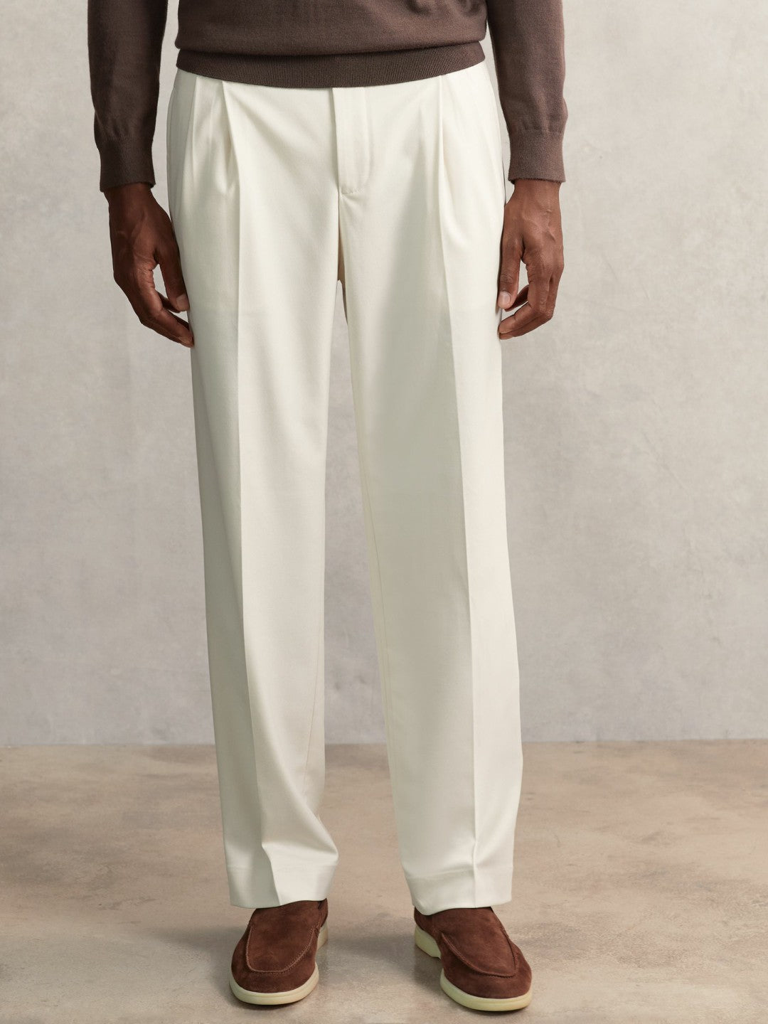 Reiss | Relaxed-Fit Twill Drawstring Trousers in Ecru
