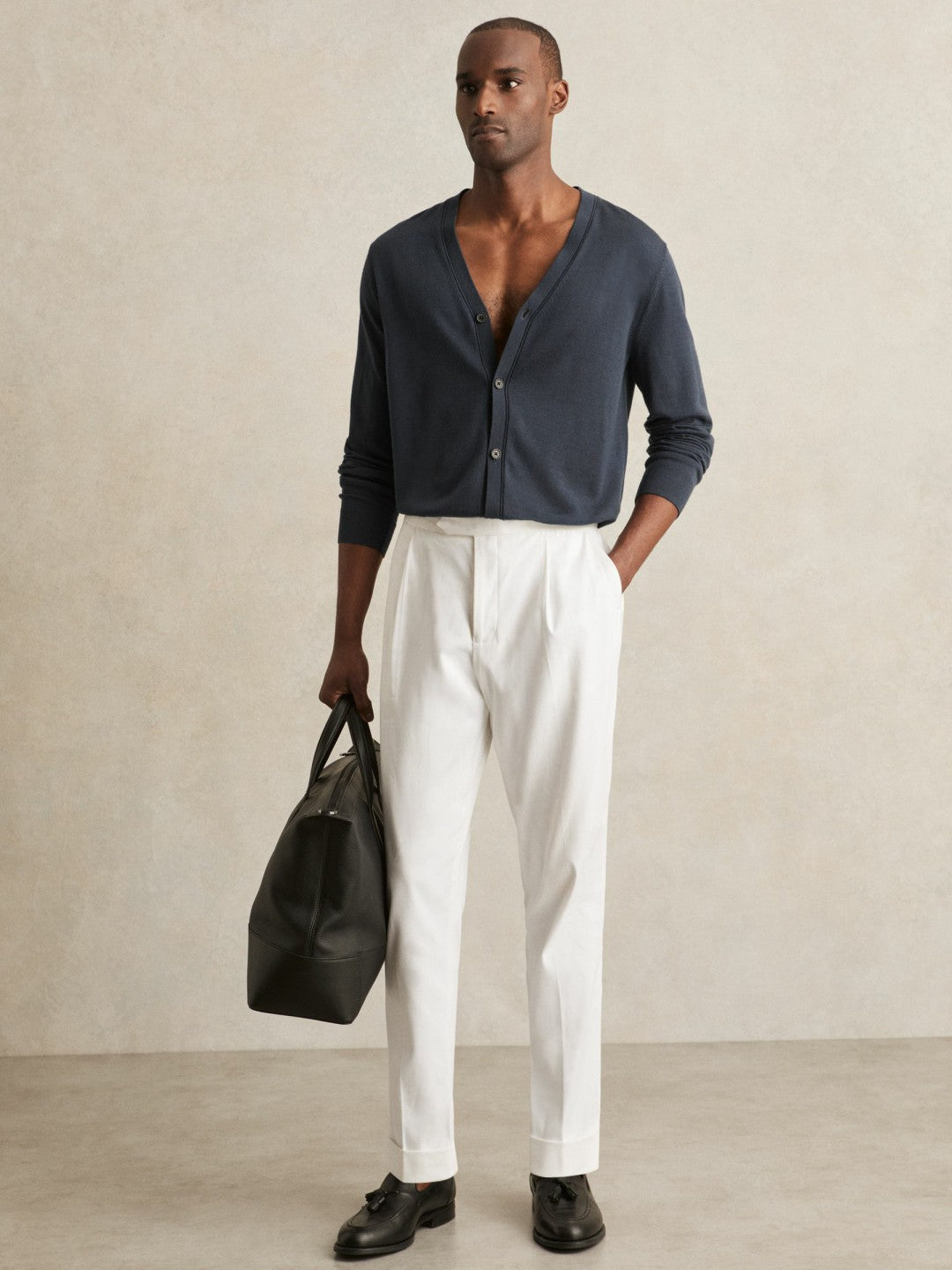 Reiss | Merino Wool Button-Through Cardigan in Midnight Navy