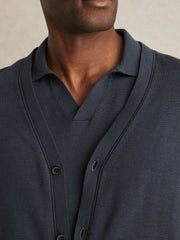 Reiss | Merino Wool Button-Through Cardigan in Midnight Navy
