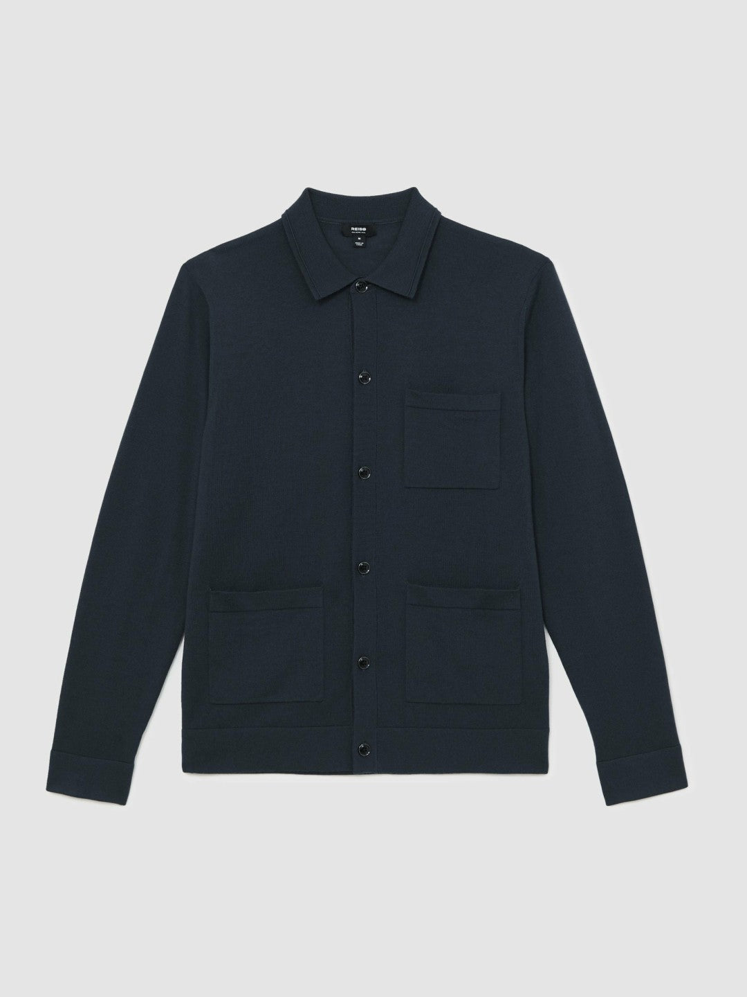 Reiss | Merino Wool Button-Through Shirt in Midnight Navy