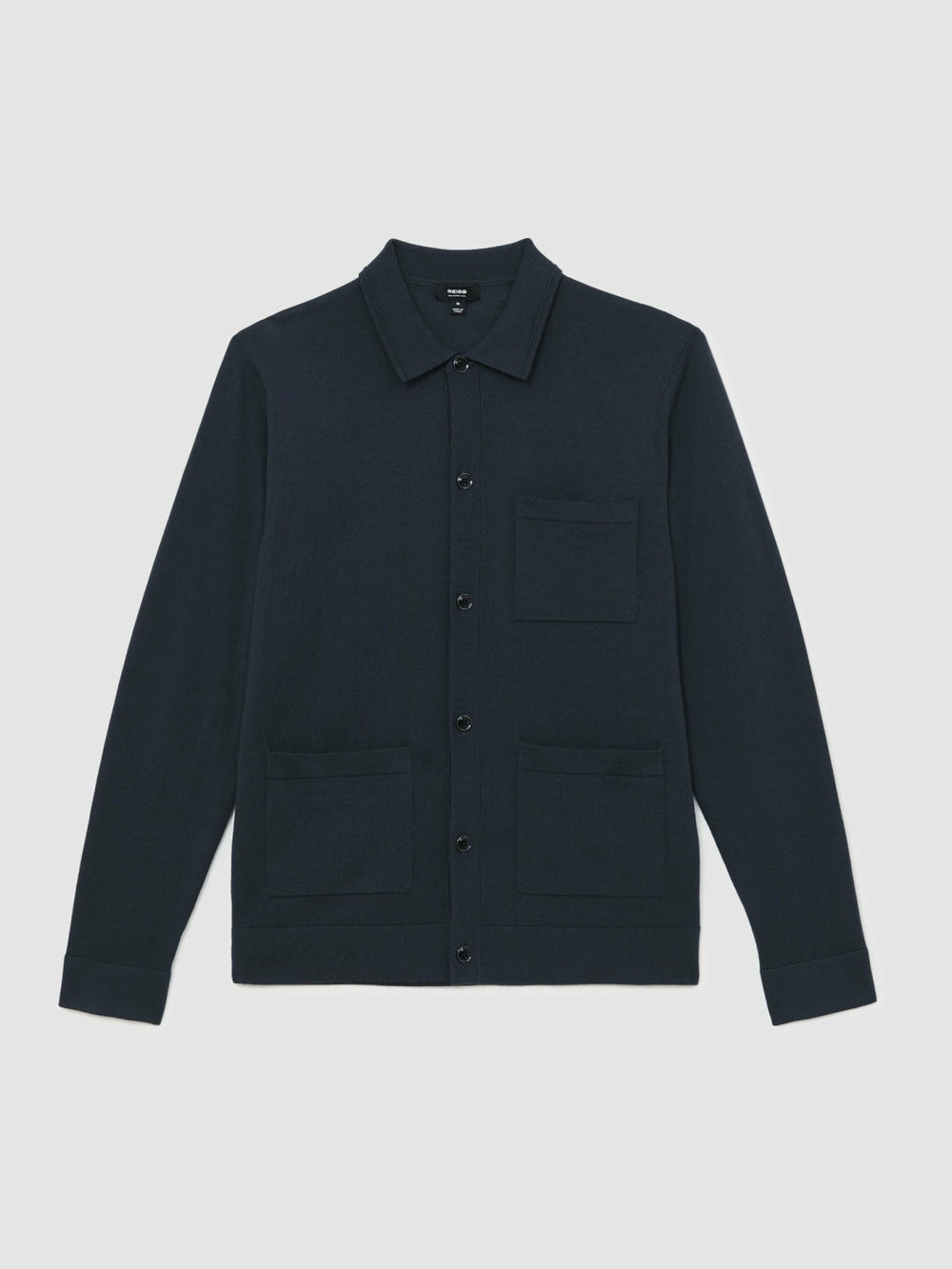 Reiss | Merino Wool Button-Through Shirt in Midnight Navy
