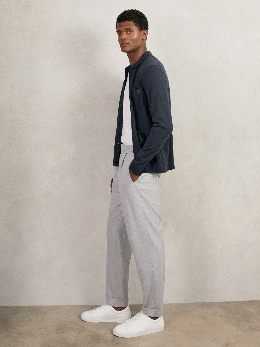 Reiss | Merino Wool Button-Through Shirt in Midnight Navy