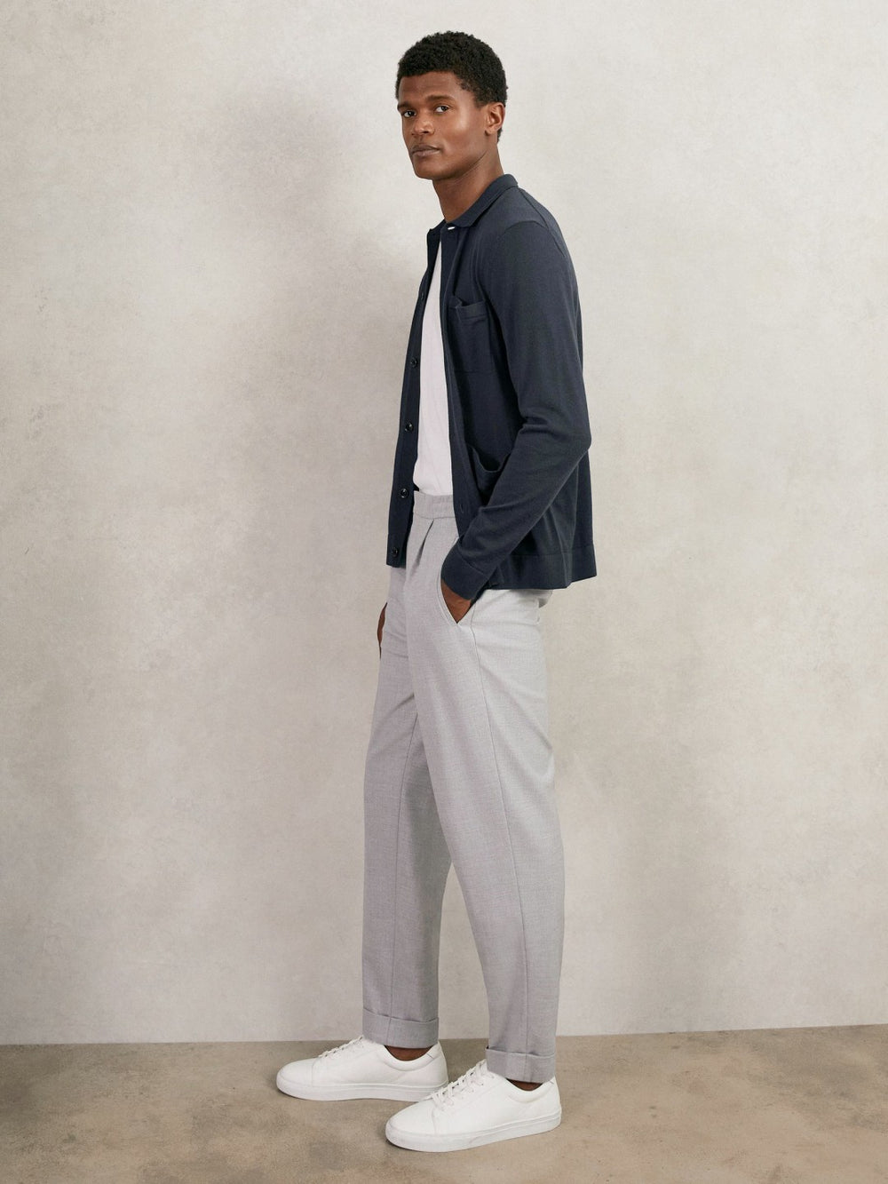 Reiss | Merino Wool Button-Through Shirt in Midnight Navy