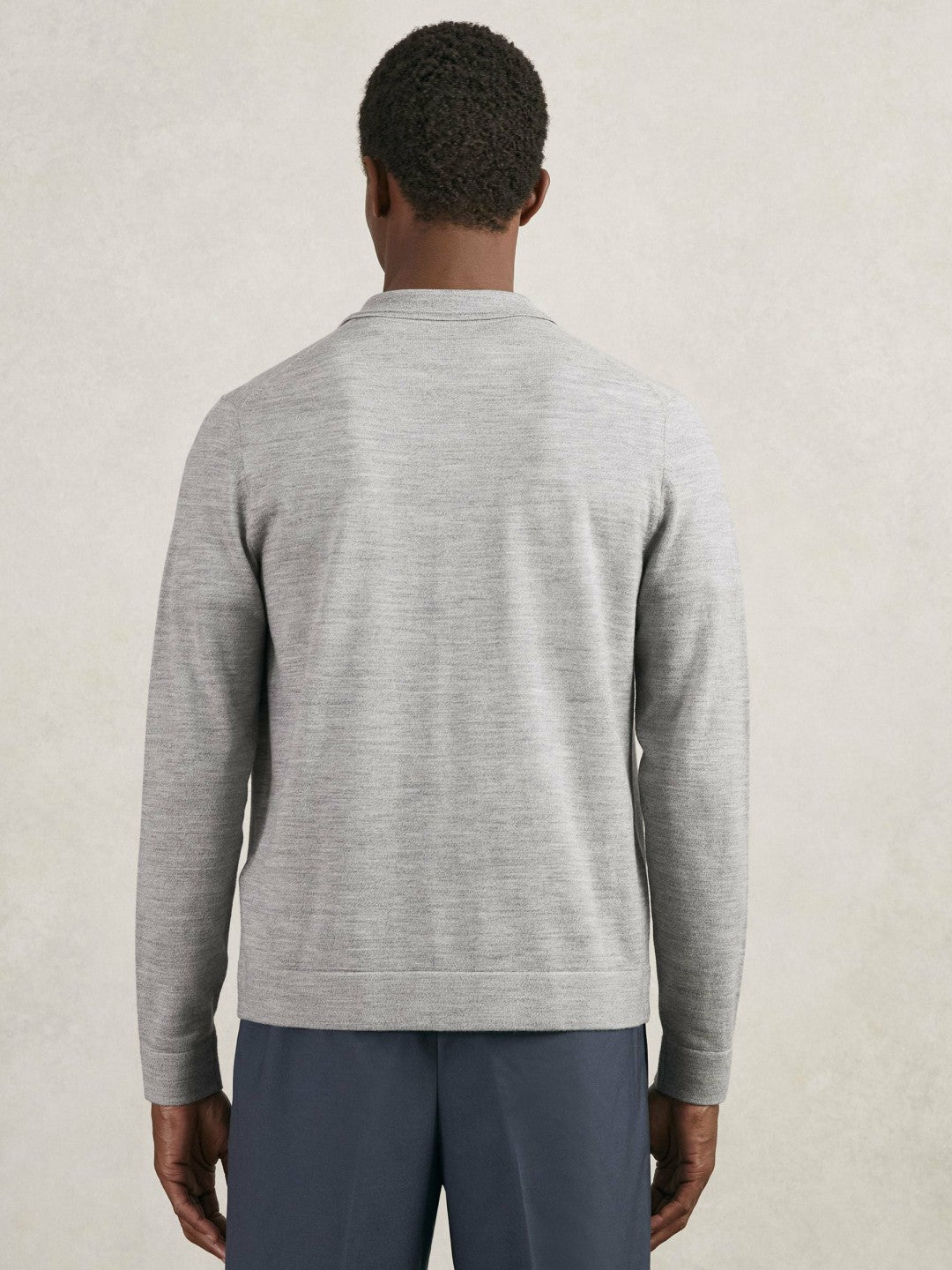 Reiss | Merino Wool Button-Through Shirt in Soft Grey Mouline