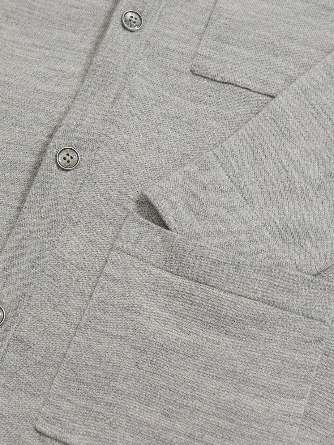 Reiss | Merino Wool Button-Through Shirt in Soft Grey Mouline