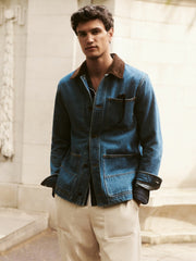 Reiss | Corduroy Collar Denim Worker Jacket in Denim Blue