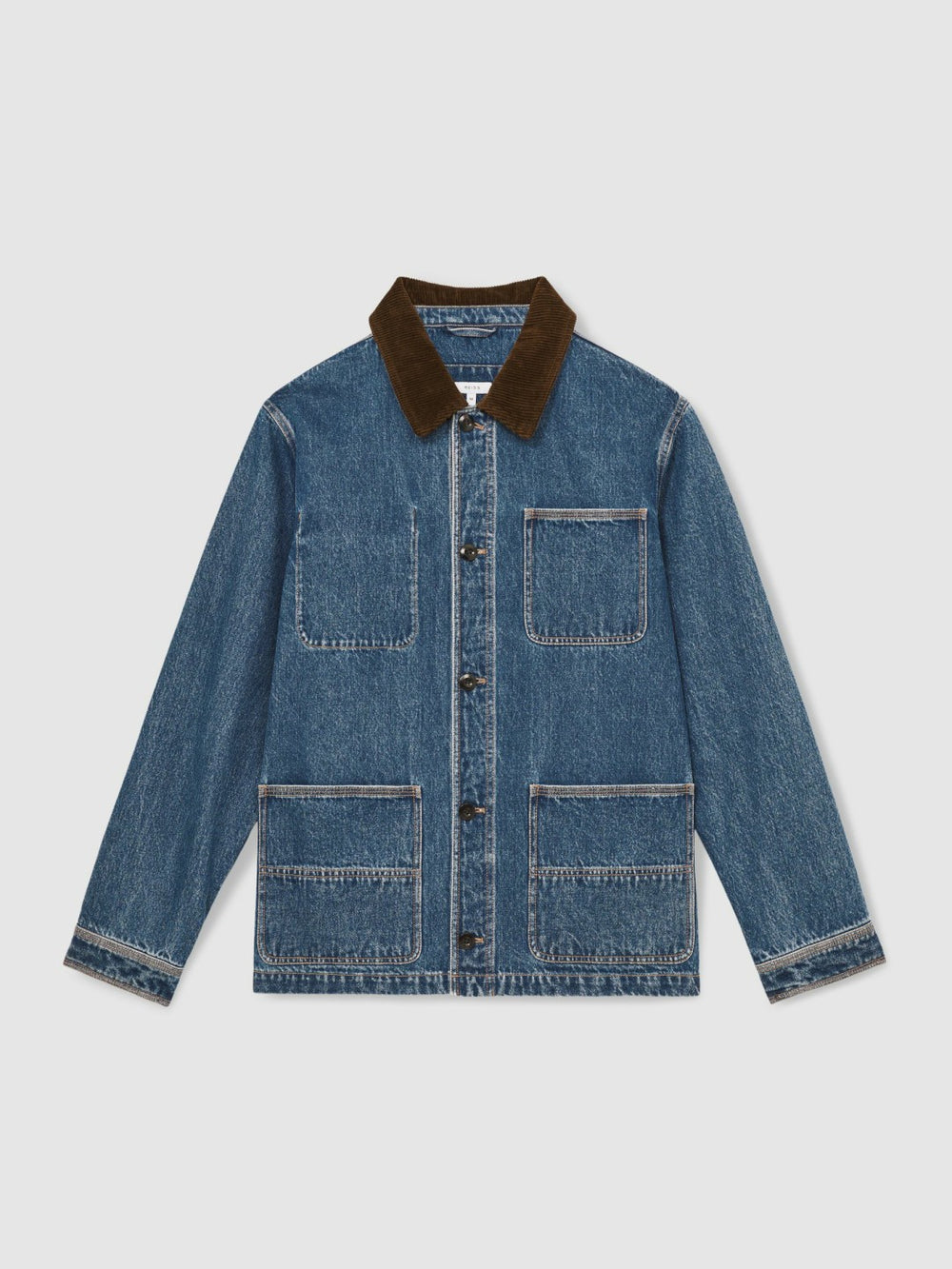 Reiss | Corduroy Collar Denim Worker Jacket in Denim Blue