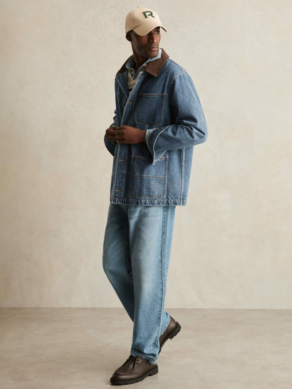 Reiss | Corduroy Collar Denim Worker Jacket in Denim Blue