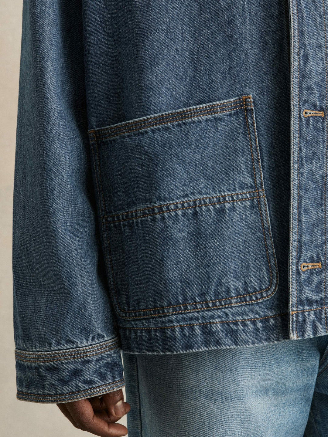 Reiss | Corduroy Collar Denim Worker Jacket in Denim Blue