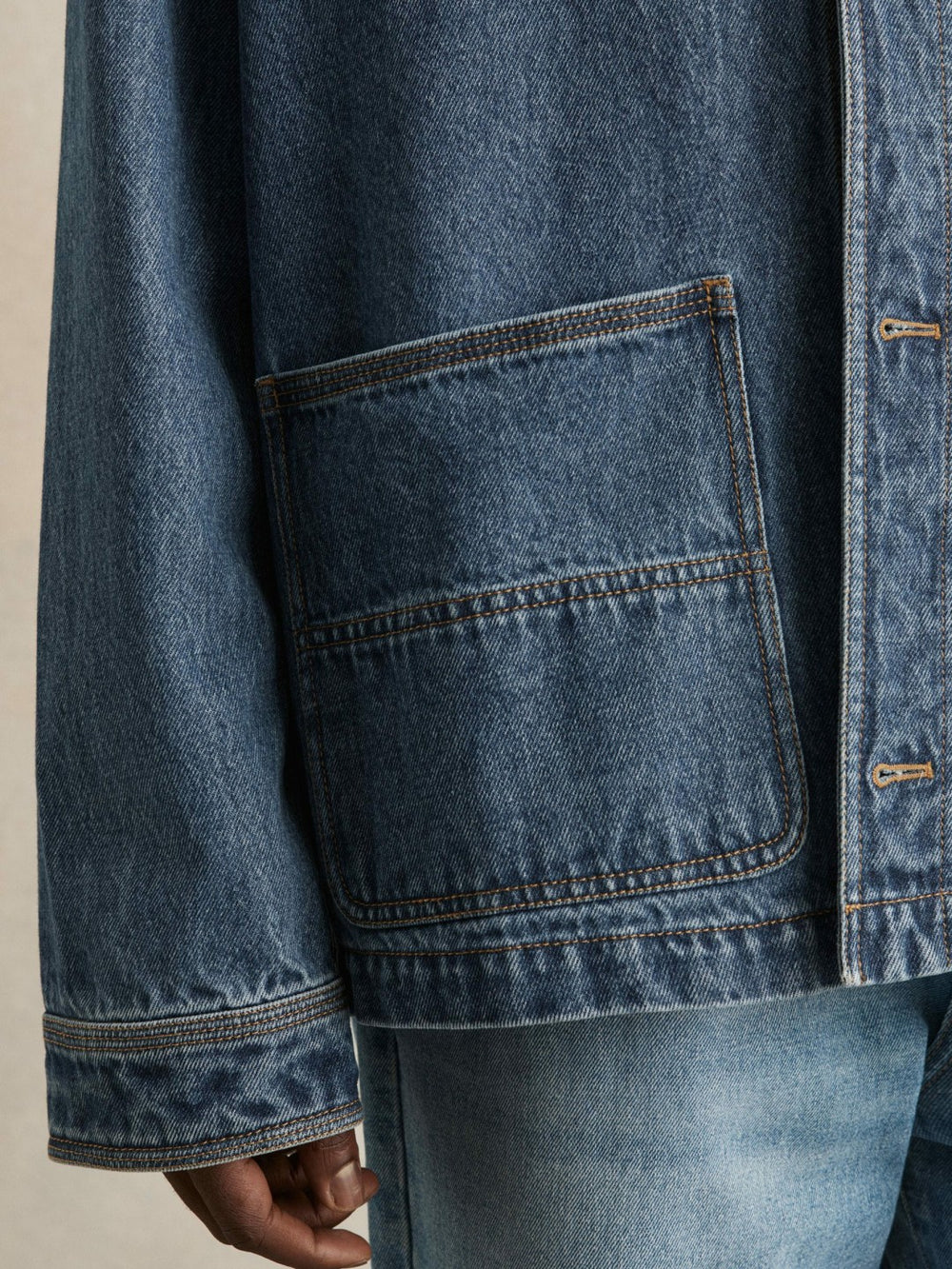 Reiss | Corduroy Collar Denim Worker Jacket in Denim Blue