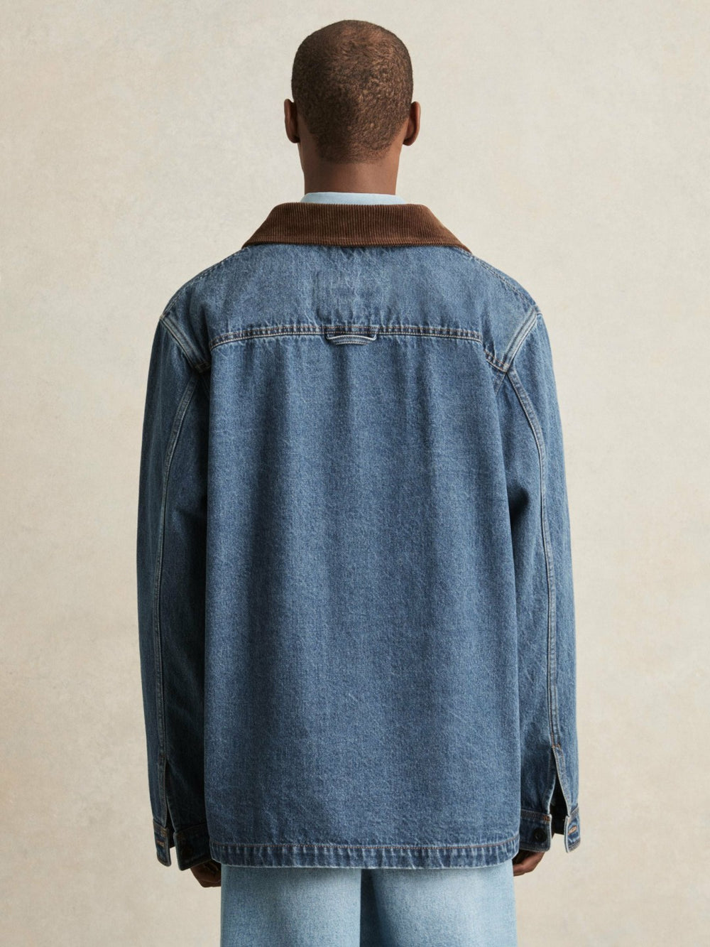 Reiss | Corduroy Collar Denim Worker Jacket in Denim Blue