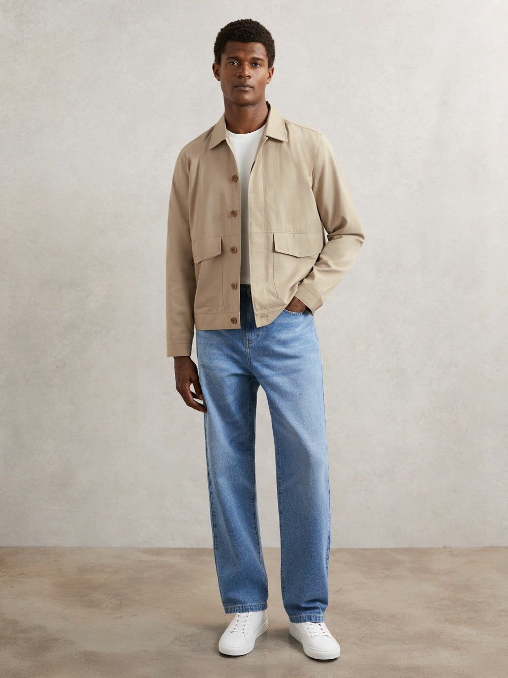 Reiss | Paige Flap Pocket Worker Jacket in Beige