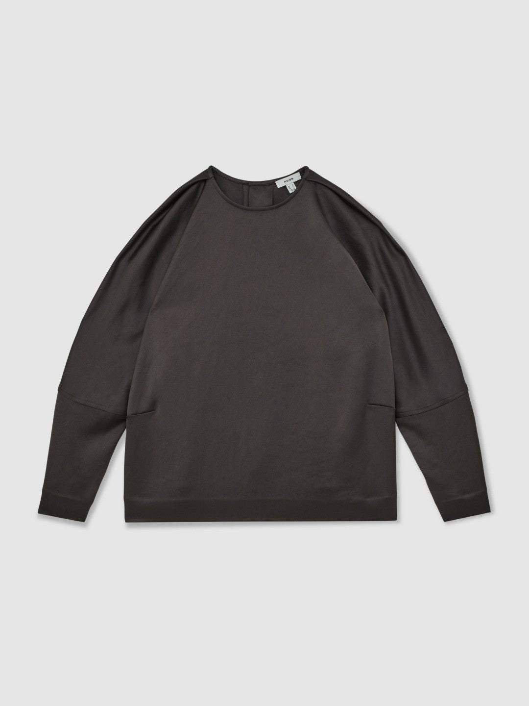 Reiss | Satin Button-Back Long-Sleeve Top in Mauve