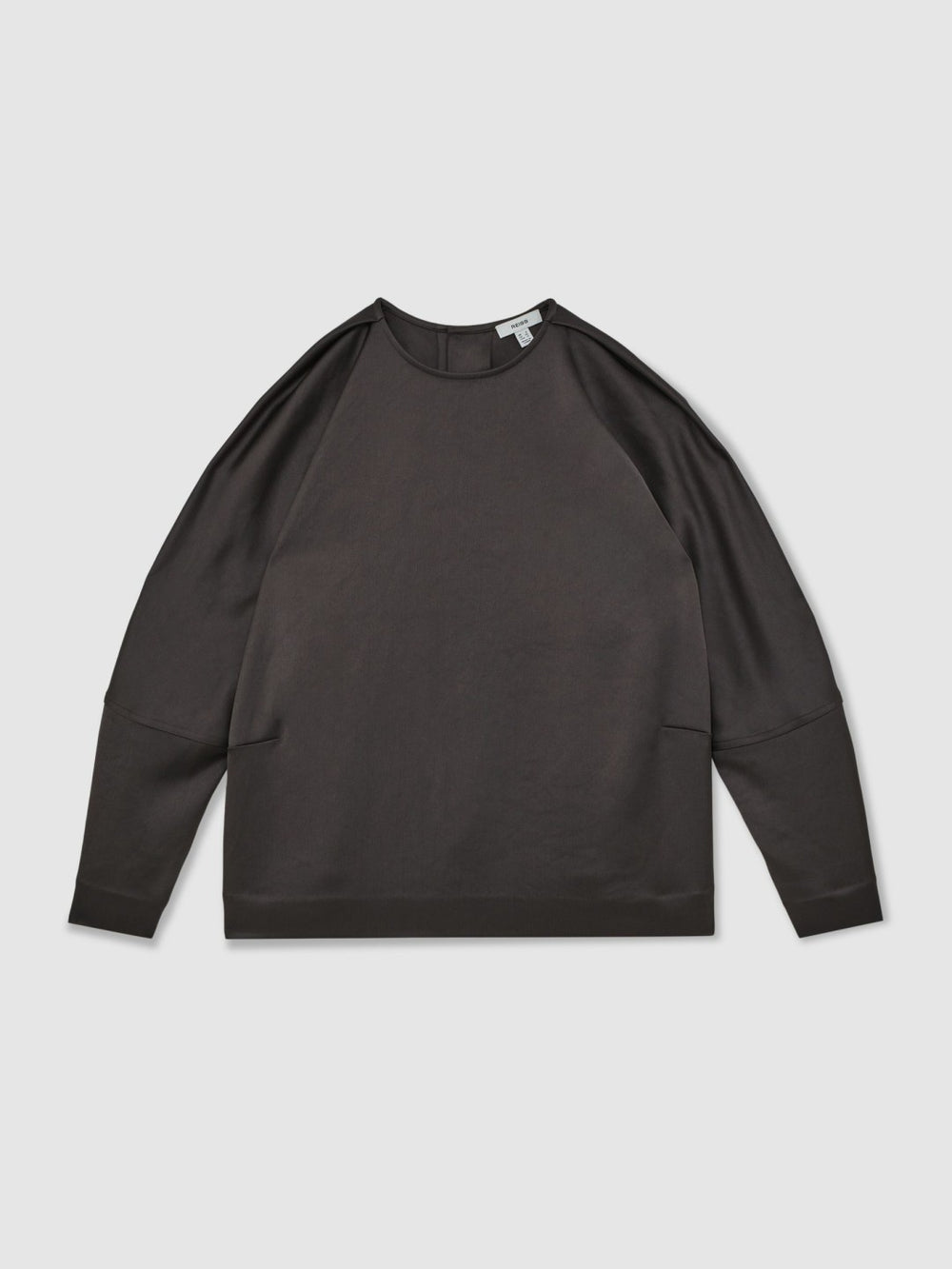 Reiss | Satin Button-Back Long-Sleeve Top in Mauve