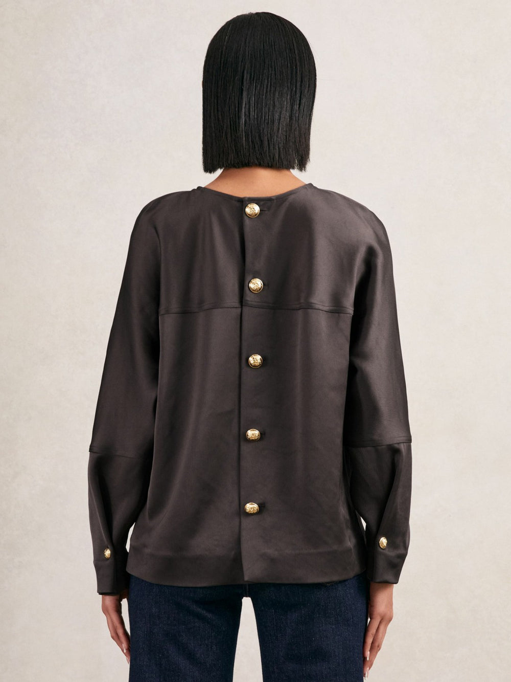 Reiss | Satin Button-Back Long-Sleeve Top in Mauve