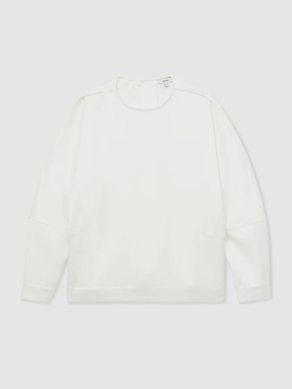 Reiss | Satin Button-Back Long-Sleeve Top in Ivory
