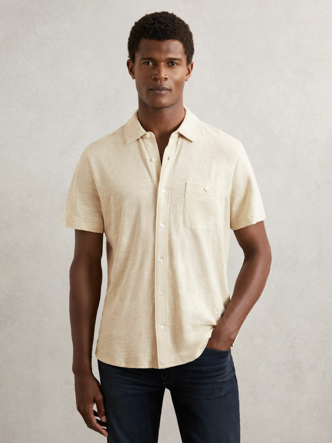Reiss | Paige Carillo Short Sleeve Shirt in Cream