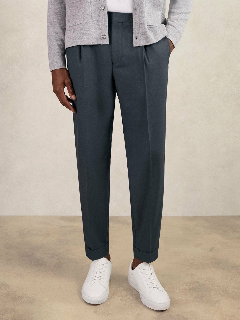 Reiss | Relaxed-Fit Pleated Tapered Trousers in Steel Blue