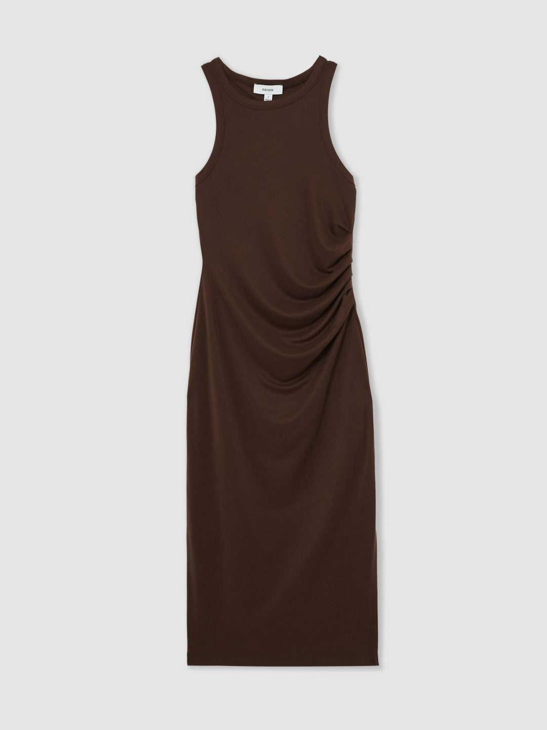 Reiss | Jersey Ruched Racer Midi Dress in Chocolate Brown