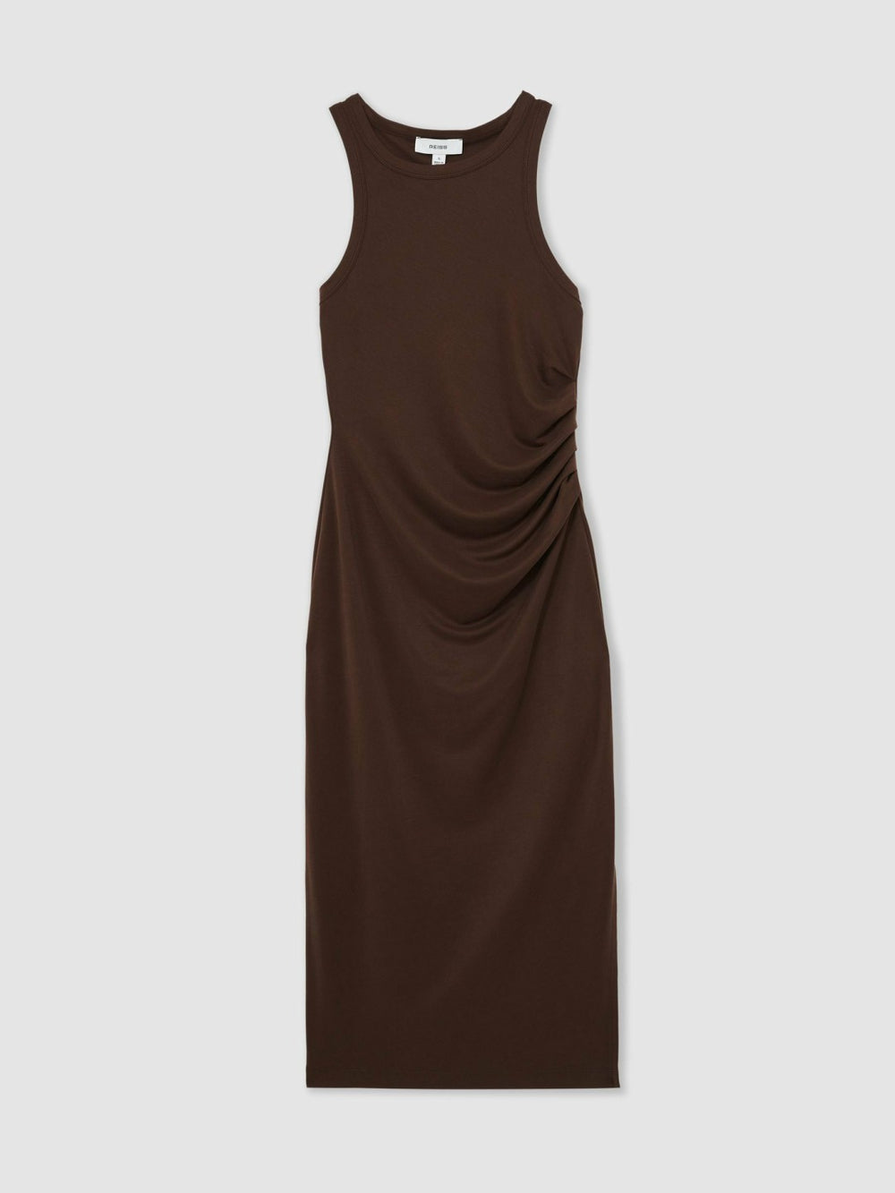 Reiss | Jersey Ruched Racer Midi Dress in Chocolate Brown