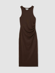 Reiss | Jersey Ruched Racer Midi Dress in Chocolate Brown