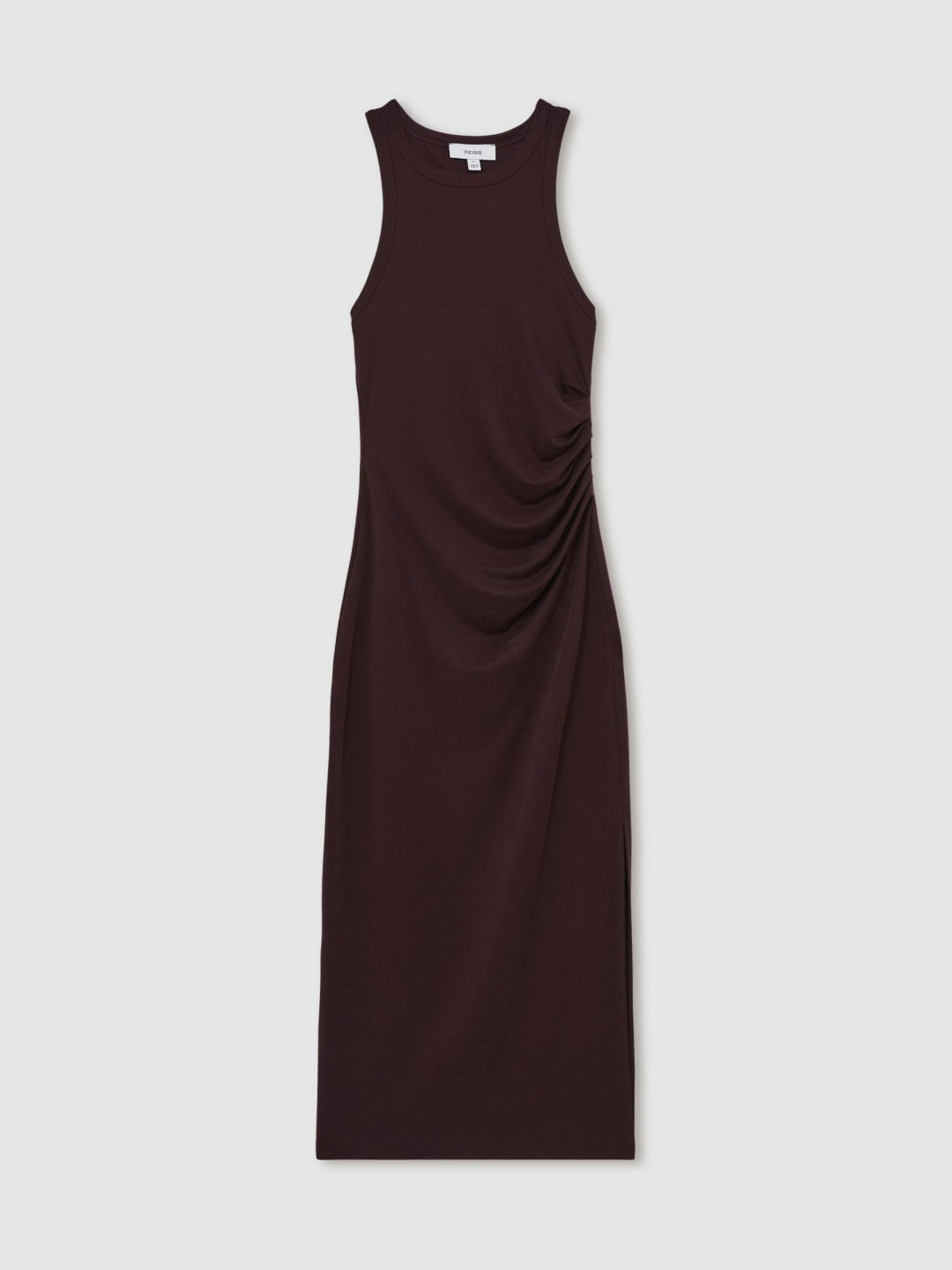 Reiss | Jersey Ruched Racer Midi Dress in Burgundy