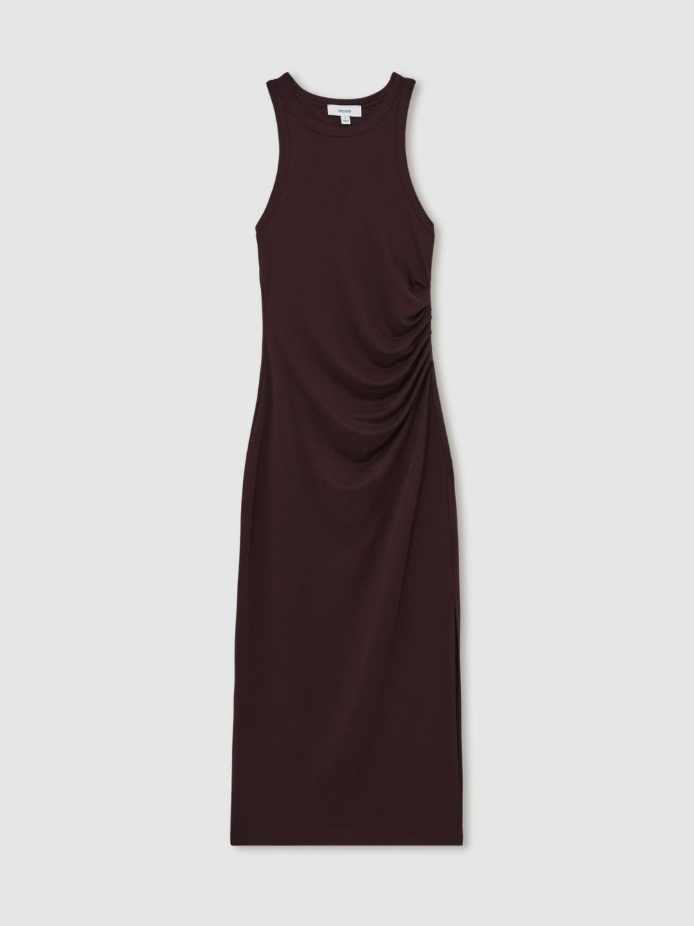Reiss | Jersey Ruched Racer Midi Dress in Burgundy