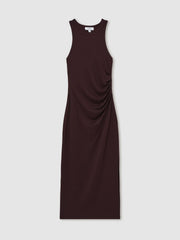 Reiss | Jersey Ruched Racer Midi Dress in Burgundy