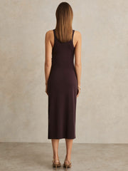 Reiss | Jersey Ruched Racer Midi Dress in Burgundy