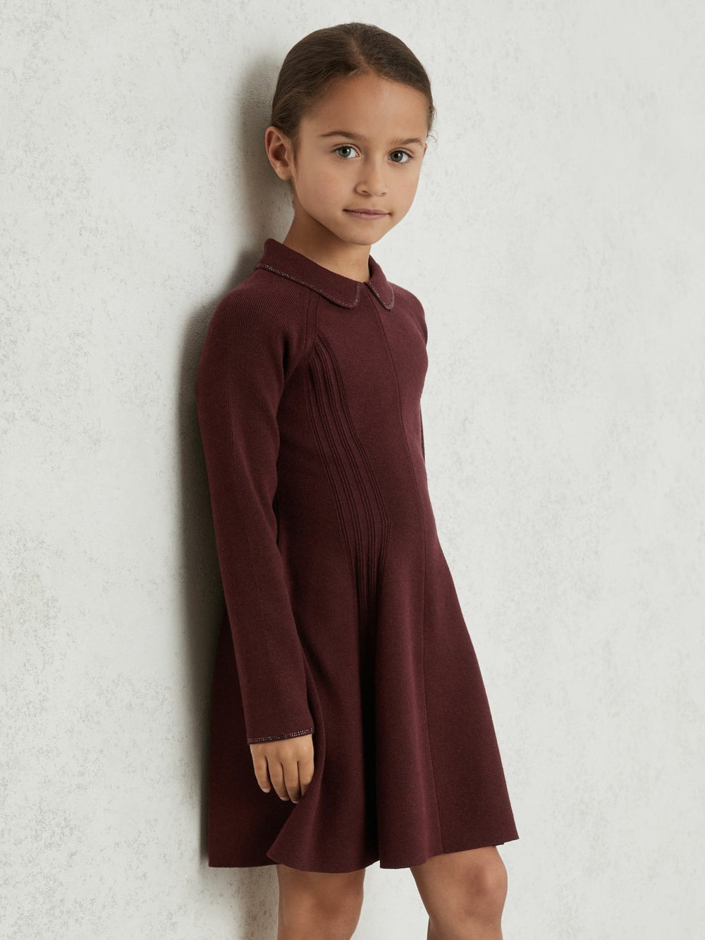 Reiss | 3-9 yrs Embellished Collar Knitted Dress in Berry