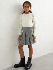 Reiss | Houndstooth-Check Pleated Skirt in Black/White