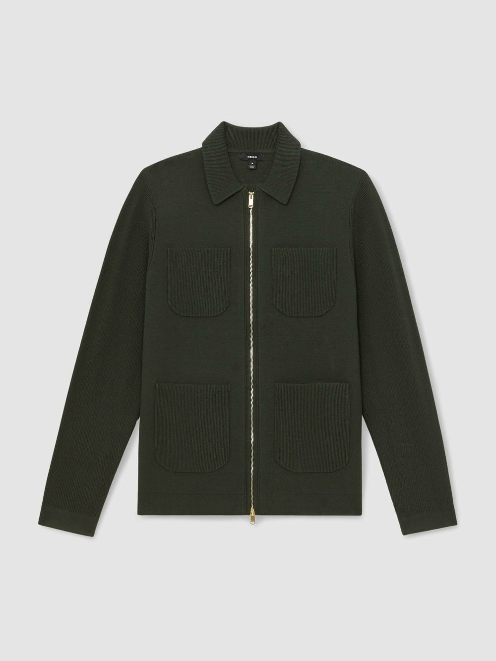 Reiss | Four-Pocket Zip-Through Cardigan in Forest Green