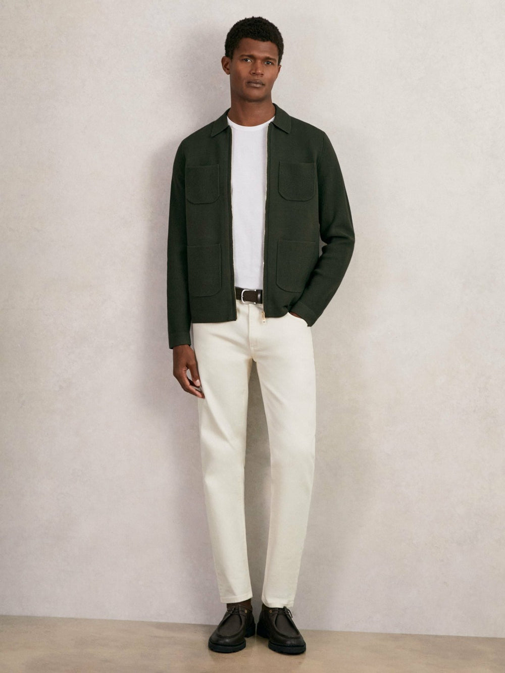 Reiss | Four-Pocket Zip-Through Cardigan in Forest Green